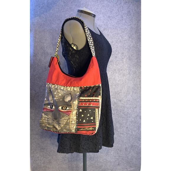 Laurel Burch Whiskered Cat Purse, Shoulder Bag HOBO, Red Gray Black, Cat Lover - Picture 12 of 12